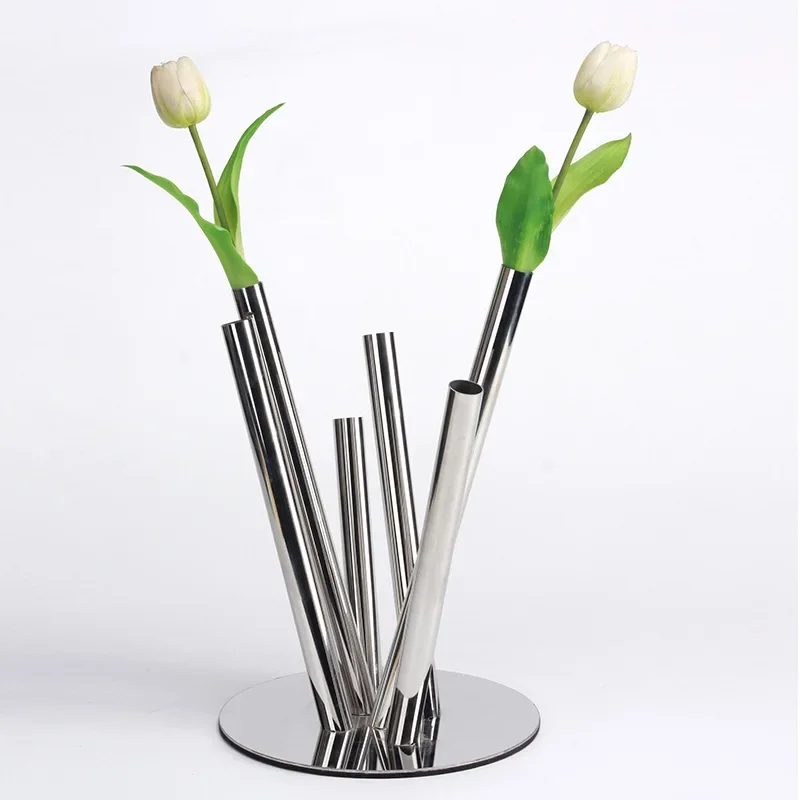 

Silver metal vase flower arrangement simulation flower material living room entrance dining table decoration ornament