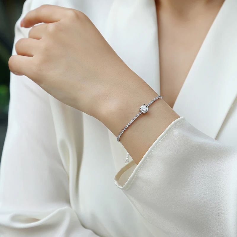 JIUZUAN 1 قيراط مويسانيتي سوار للتنس 925 فضة 18K مطلية بالذهب قابل للتعديل هدية مجوهرات تأتي مع شهادة GRA #2