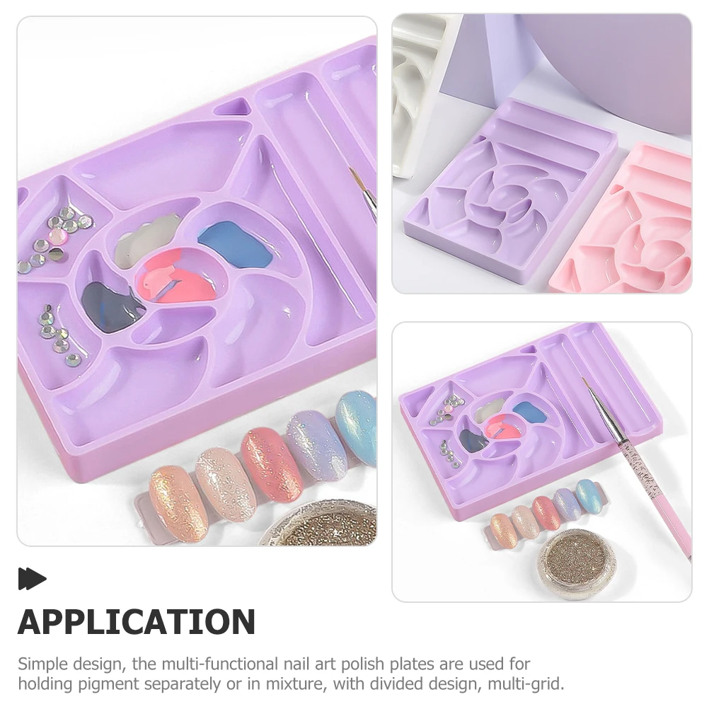 

6 Pcs Nail Art Palette Plastic Tools Pink White Purple 2 Each Grid Design Easy Clean Manicure Salons Home Beauty Shop Nail