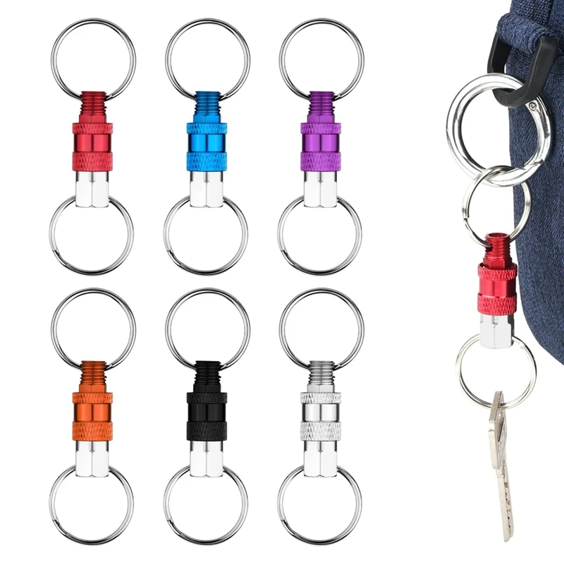 6Pack Pull Apart Keychain,Quick Release Keychain Aluminum Keychain With 2 Split Rings Chain Separate Detachable Key Ring