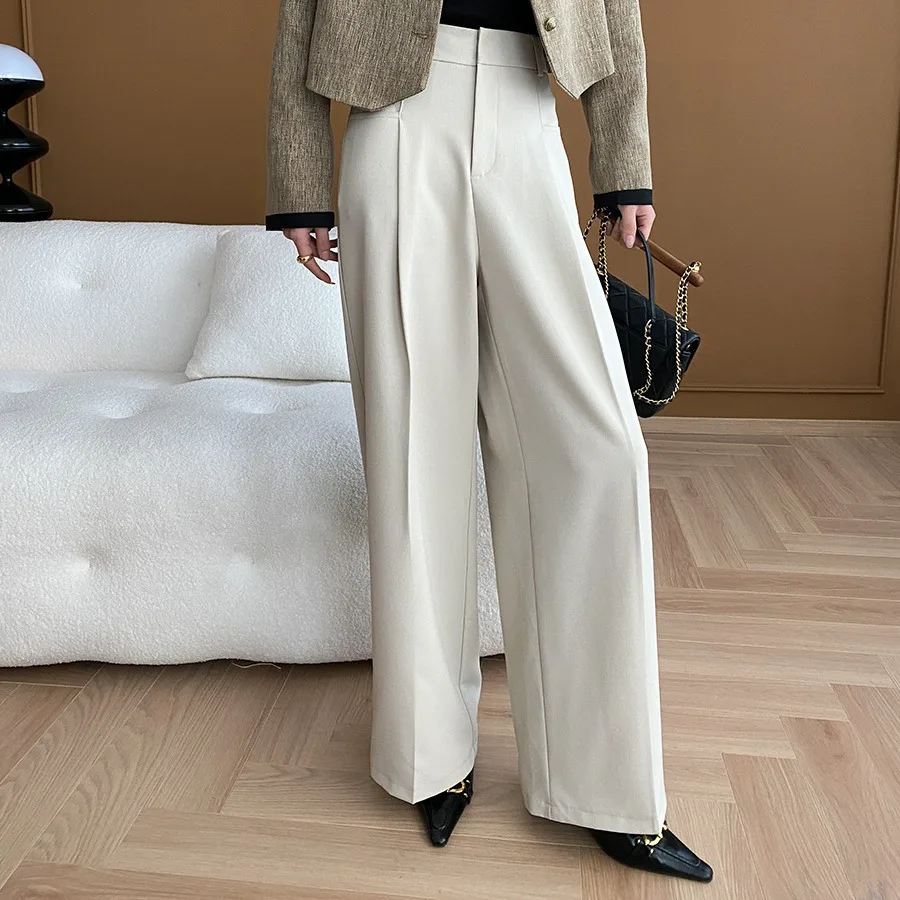 

SuperAen 2024 Spring and Autumn New Korean High Waist Dropping Suit Wide Leg Pants for Women