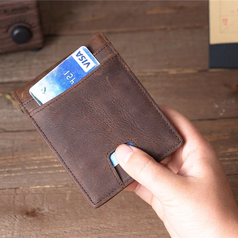 Men's Genuine Leather Money Clip Vintage Credit Card Holder Small Wallet Money Bag ID Card Case Mini Purse For Male