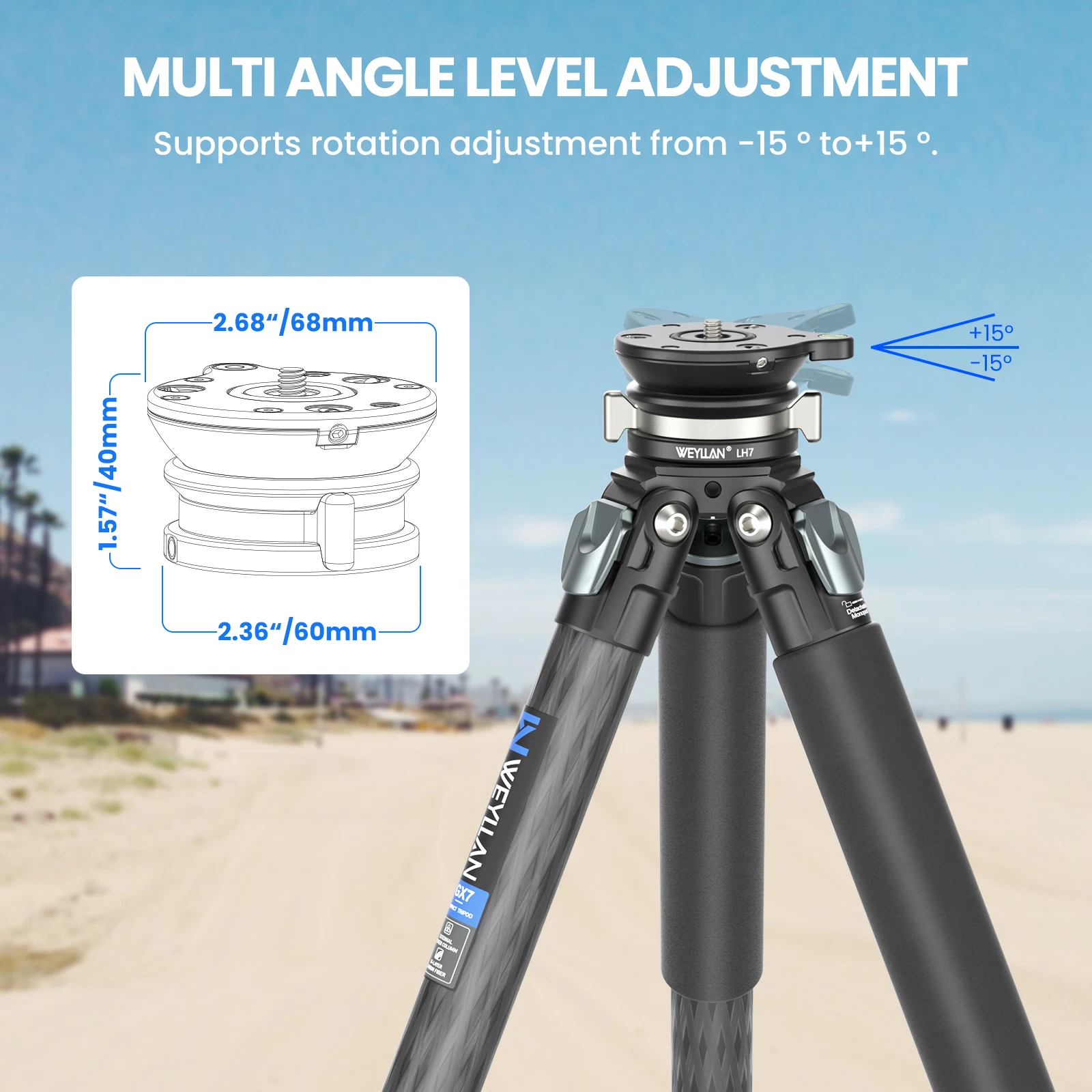 WEYLLAN LH5/LH6/LH7 Tripod Leveling Base Camera Leveler Aluminum Alloy Head 10/15/20kg Load 14°/15° Tilt 360° Pan Adapter Screw