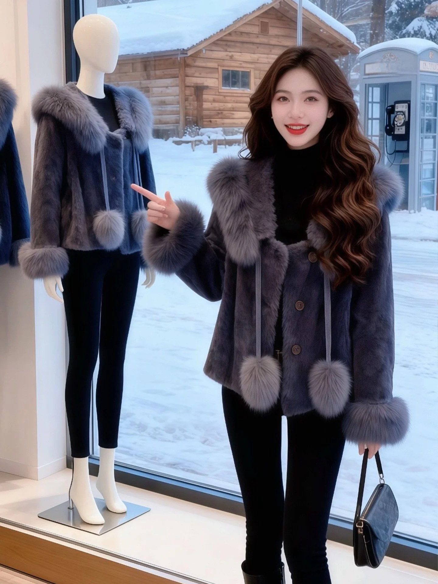 

Deep ey ort Hooded Women's Jaet Warm Furry Outerwear Casual Loose Fit Winter Coat plus Size Inteated Leather Fur Top