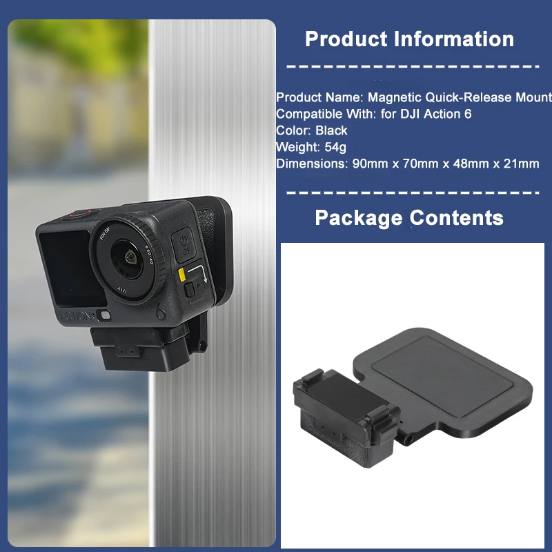 For DJI Osmo Action6 Magnetic Backplate Base, Portable Magnetic Backplate Stand Bracket Camera Accessory