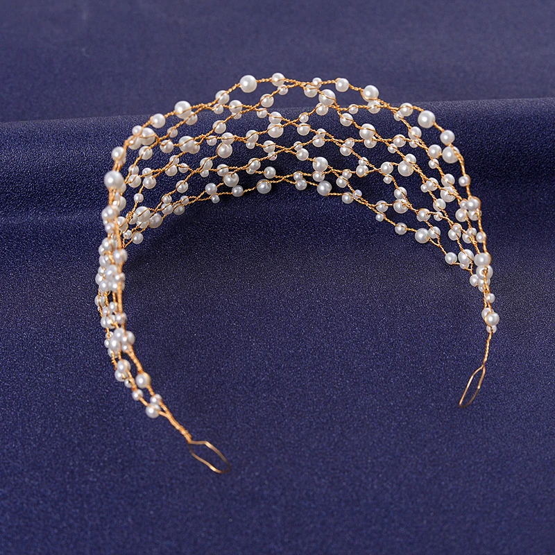 Gold Color Flower Leaf Hairband For Women Party Crystal Pearl Headband Bridal Wedding Hair Accessories Jewelry Comb Band Tiara