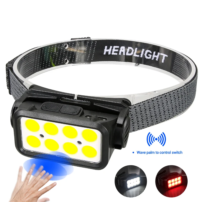 LED Wave Sensor Headlamp Portable Type-C Charging Capacity Display Strong Light Outdoor Night Fishing Night Running Head Lamp