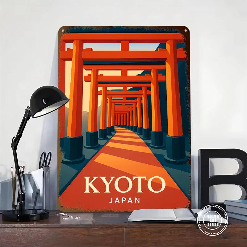 Kyoto Japan Torii Gates Travel Metal Poster Perfect Gift for Fans Lovers Customized Wall Art Metal Sign for Gaming Decoration