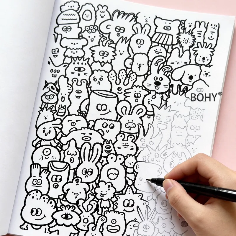 1 Large-sized Dense Line Drawing Graffiti and Coloring Book, 30 Pages, Calming Hand Drawn Healing, Imagination Stimulation