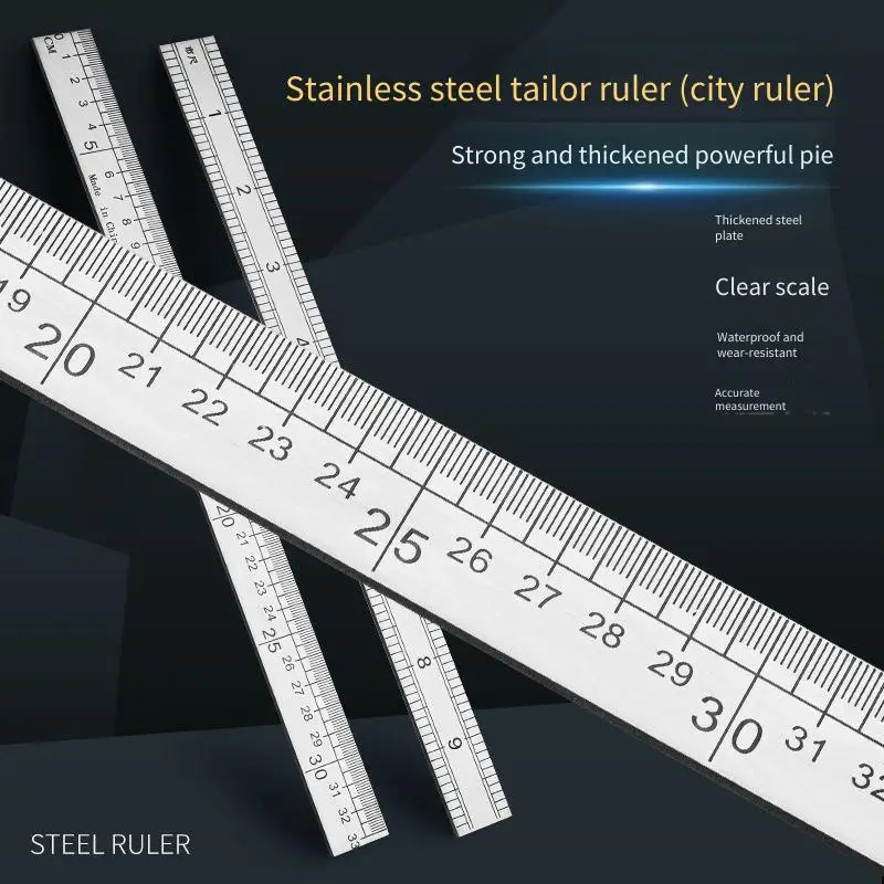 Stainless Steel Heavy-Duty Straight Ruler - 33cm Tailor Sewing Ruler, Professional Garment Design & Craft Drawing Tool