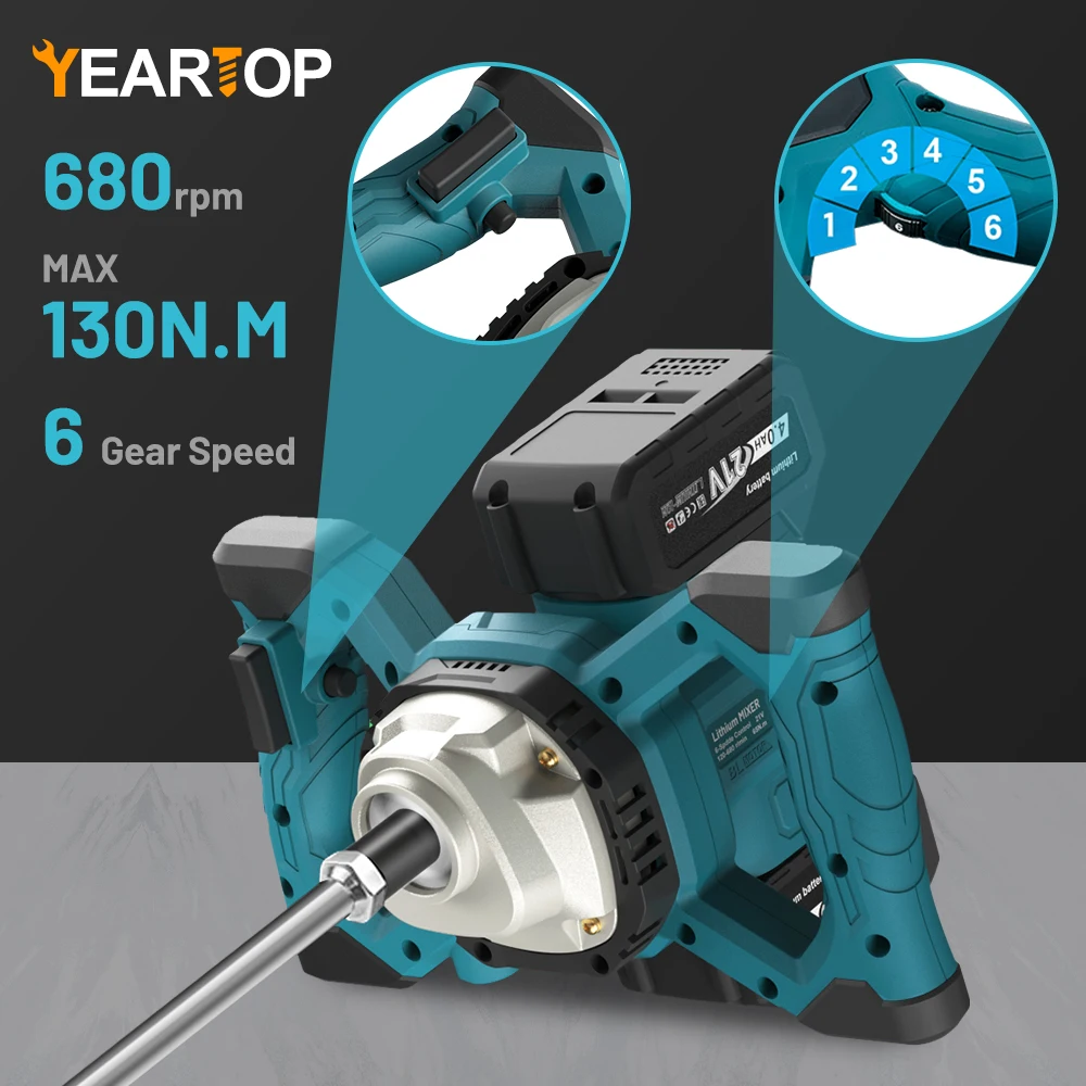 1700 واط يده آلة خلط الخرسانة اللاسلكية مجداف خلاط قابل للتعديل 6 سرعة مزيج كهربائي اثارة أداة لماكيتا 18 فولت