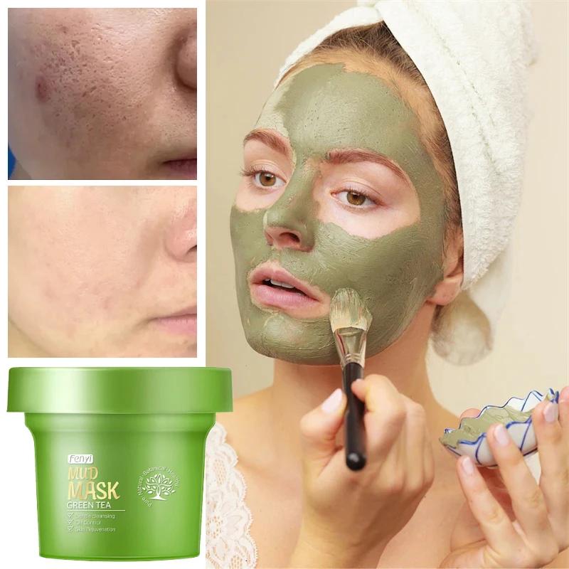 

100g Face Mask Green Tea Mud Mask Repair Deep Cleansing Whitening Remove Blackheads Shrink Pores Mask Facial Skin Care Products