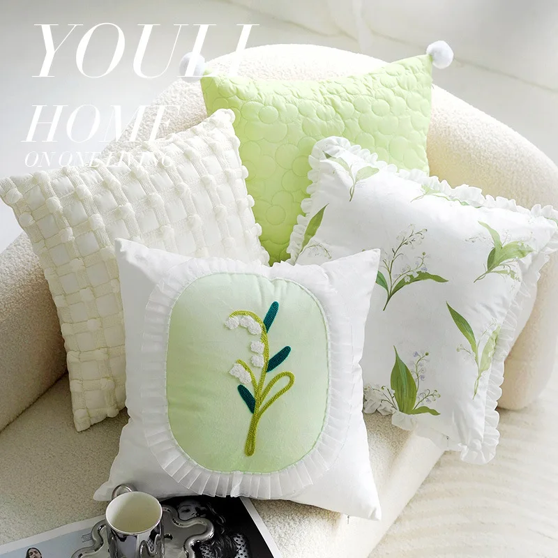 Nordic cute pillow cover green wind chime pillow sofa flower bay window cushion bed green living room small fresh.