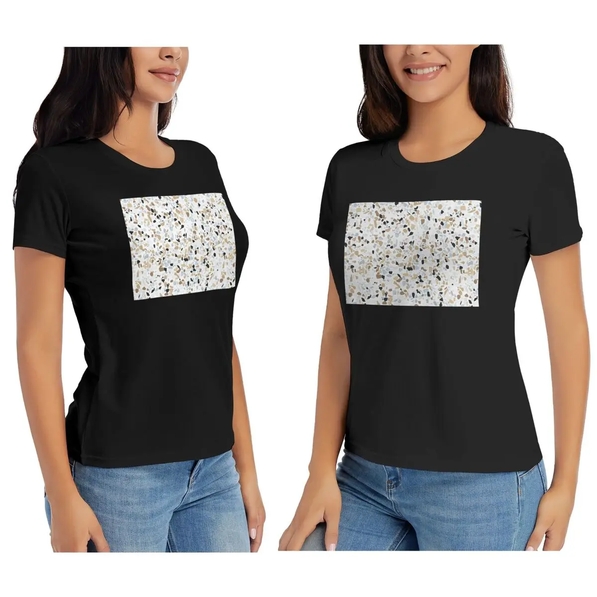 Camiseta feminina sem costura terrazzo pedra padrão verão manga curta camisetas tripulação pescoço algodão t camisas roupas topos streetwear