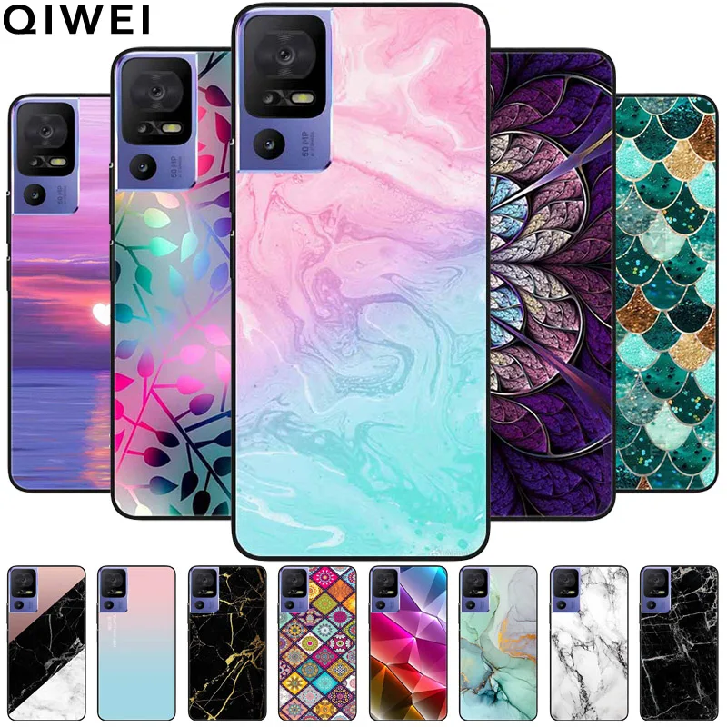Fundas de teléfono para TCL 40 SE, funda de silicona TPU suave con estampado de mármol para TCL 40SE, fundas blandas para protección TCL 40 SE, color negro