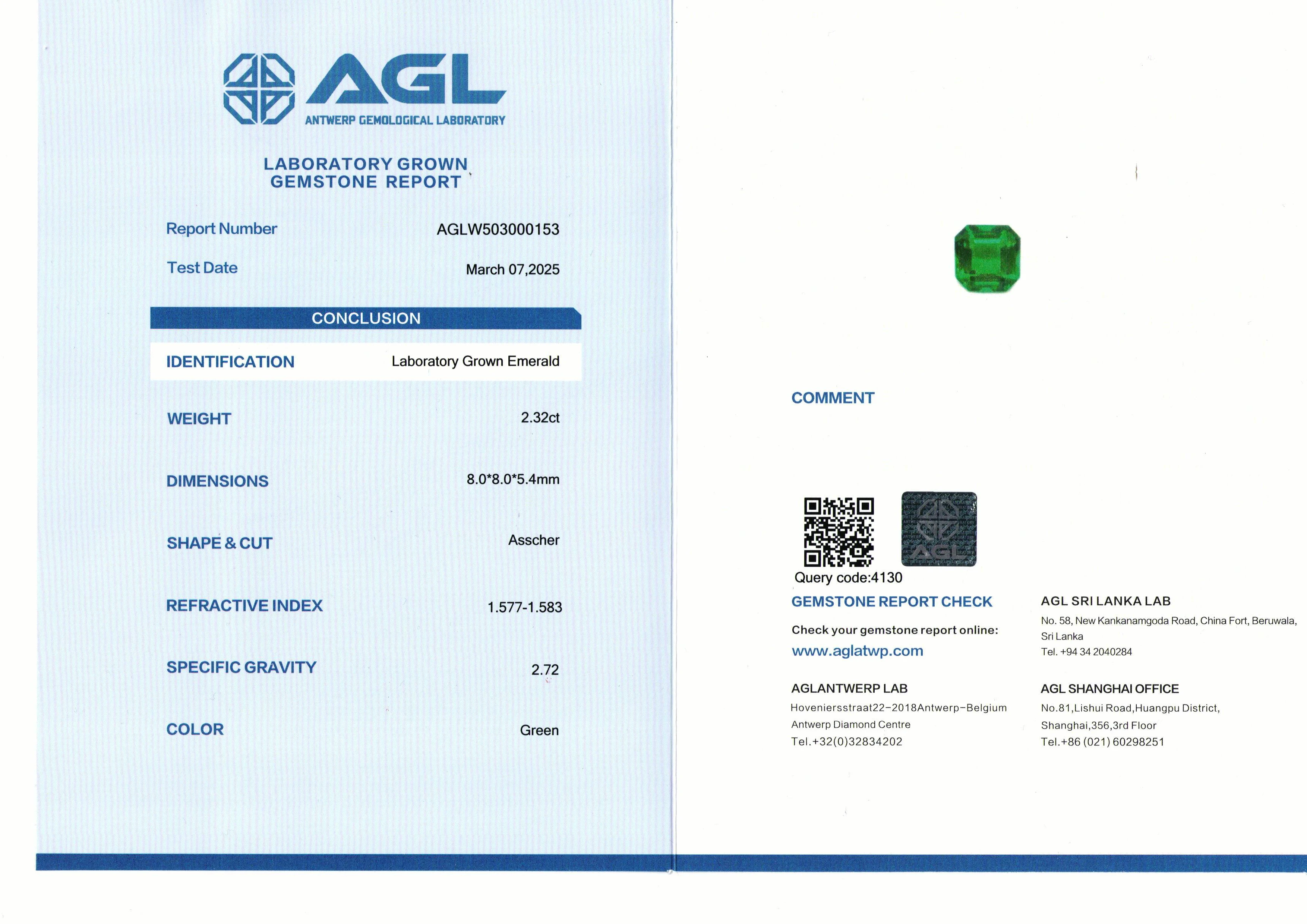 Top Hydrothermal Asscher Cut Lab Grown Emerald Loose Gemstones Synthetic Columbia Emerald Stone Diamond With AGL Certificate