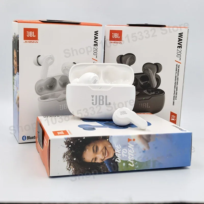 سماعات JBL WAVE 200TWS الأصلية بلوتوث 5.0 سماعات رأس رياضية مع ميكروفون إصدار HK JBL W200 TWS سماعات أذن لاسلكية True Headse