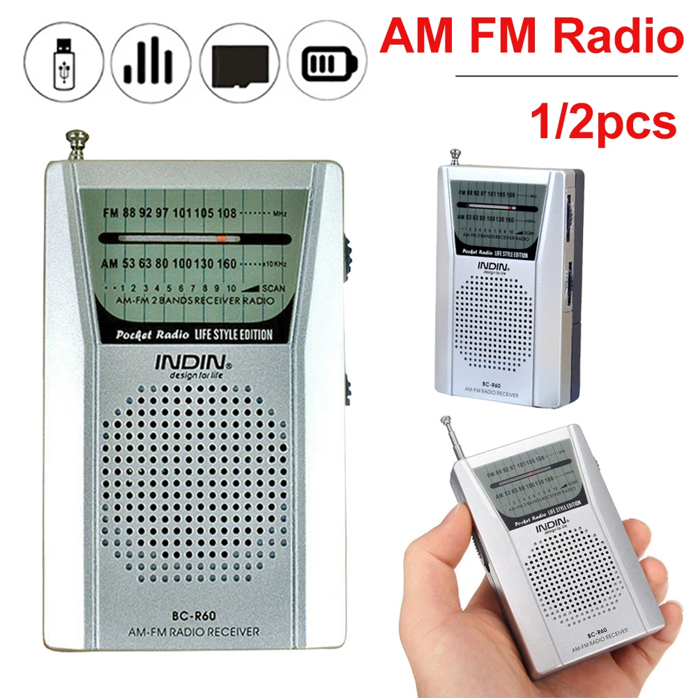 BC-R60 AM FM Radio 2AA Battery Operated Speaker 2-Band Mini Radio with Loud Speaker 3.5mm Earphone Jack for Emergency Use