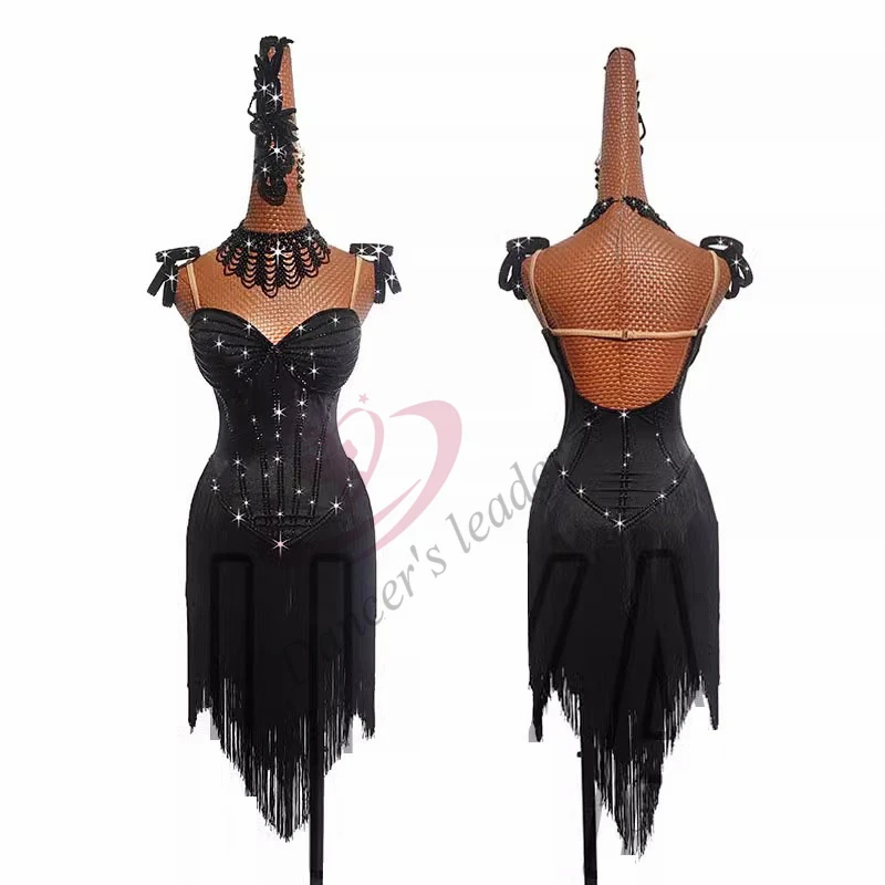 

Latin Dance Dress High-end Customized Rule Flash Handmade Tassel Cha Cha Tango Female Adult Stage Professional Clothing