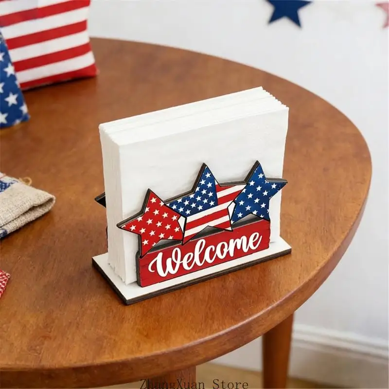 Packung mit 4 patriotischen Taschentuchbox-Haltern aus Holz mit Designs zum Unabhängigkeitstag für Büros und Heimdekoration 3XUF – Detail 9