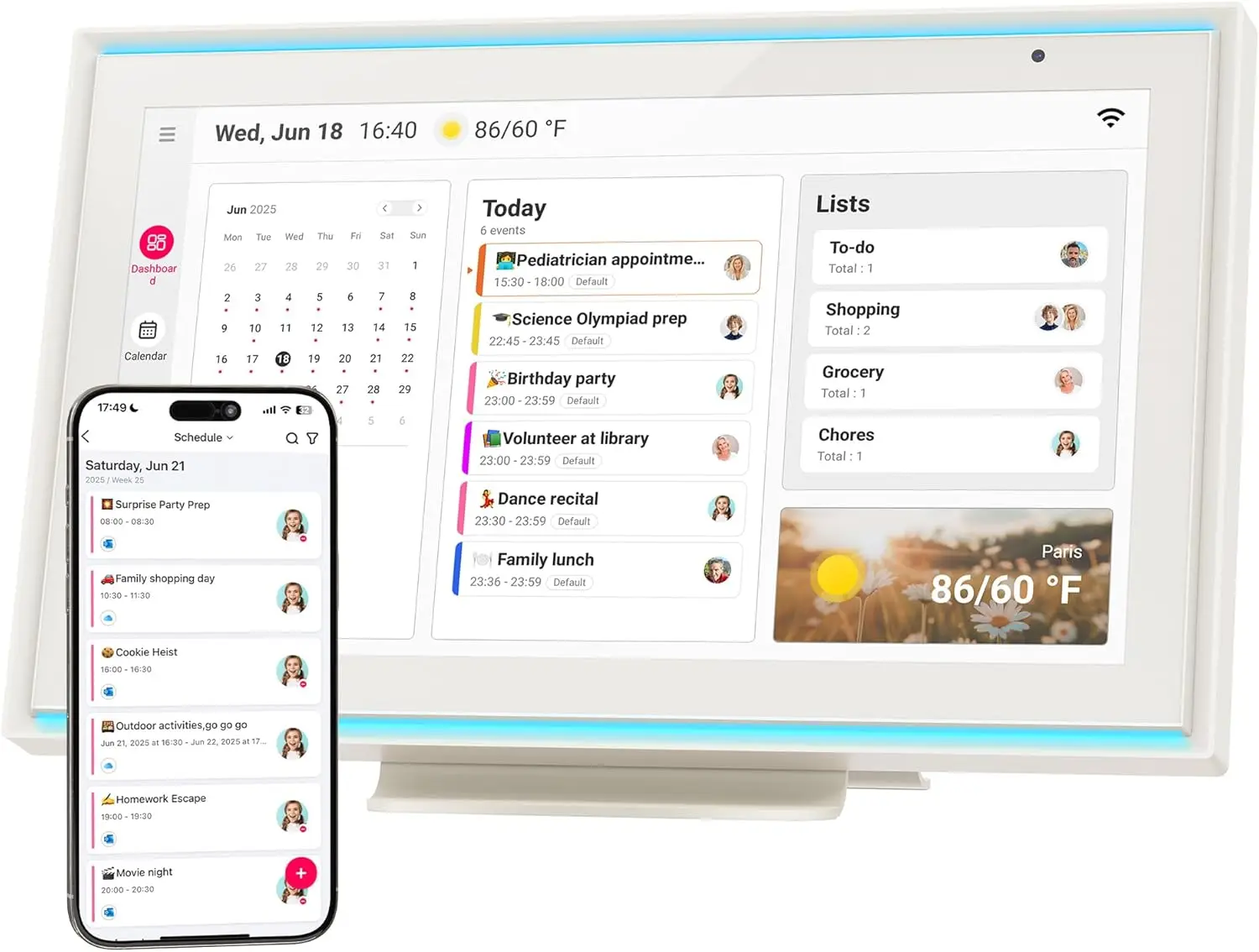 

15,6-дюймовый цифровой календарь, интеллектуальный планировщик с сенсорным экраном Full HD для семейных расписаний — настенное и настольное крепление, отлично подходит для бесшовного использования
