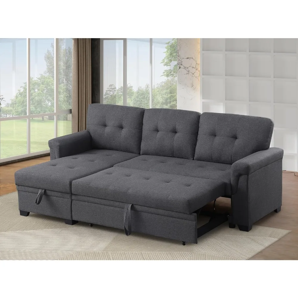 

L-Shape 4 in 1 Pull Out Couch Sofa Bed with Storage Chaise & Removable Back Cushions, Convertible Reversible Sectional Sleeper