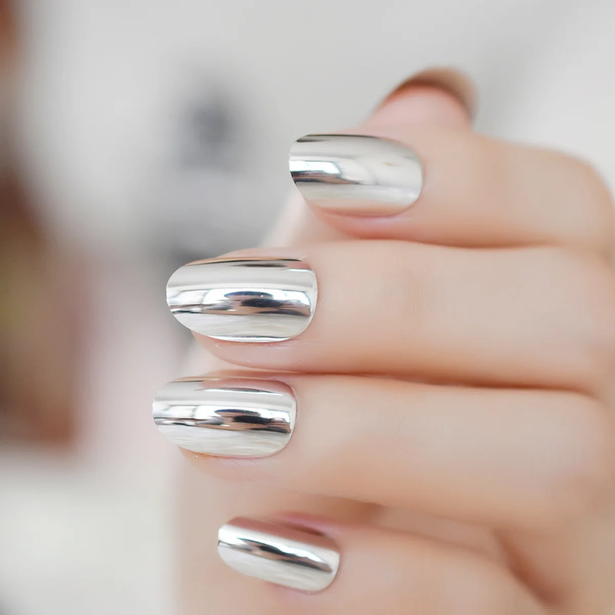 

24Pcs Mirror Nail Art Stickers Metallic Finish Fake Nails DIY Decorative Pieces for Women Girls Fashion Manicure Design At Home