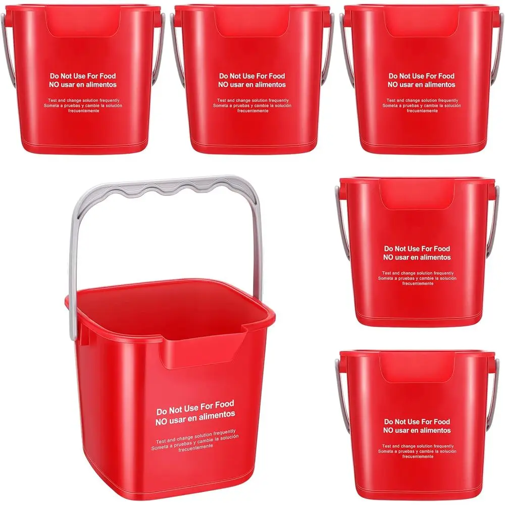 

6 Pack 3-Quart Sanitizing Square Buckets for Cleaning, Suitable for Home, Restaurant, and Office Use (Red)