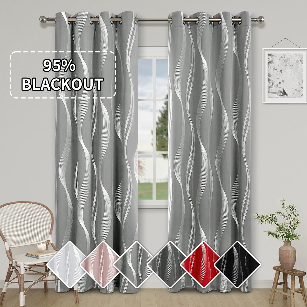 

Silver Wave High Precision Sunscreen Curtains for Living Room, Sunscreen Thermal Insulation Blackout Curtains for Home/Hotel