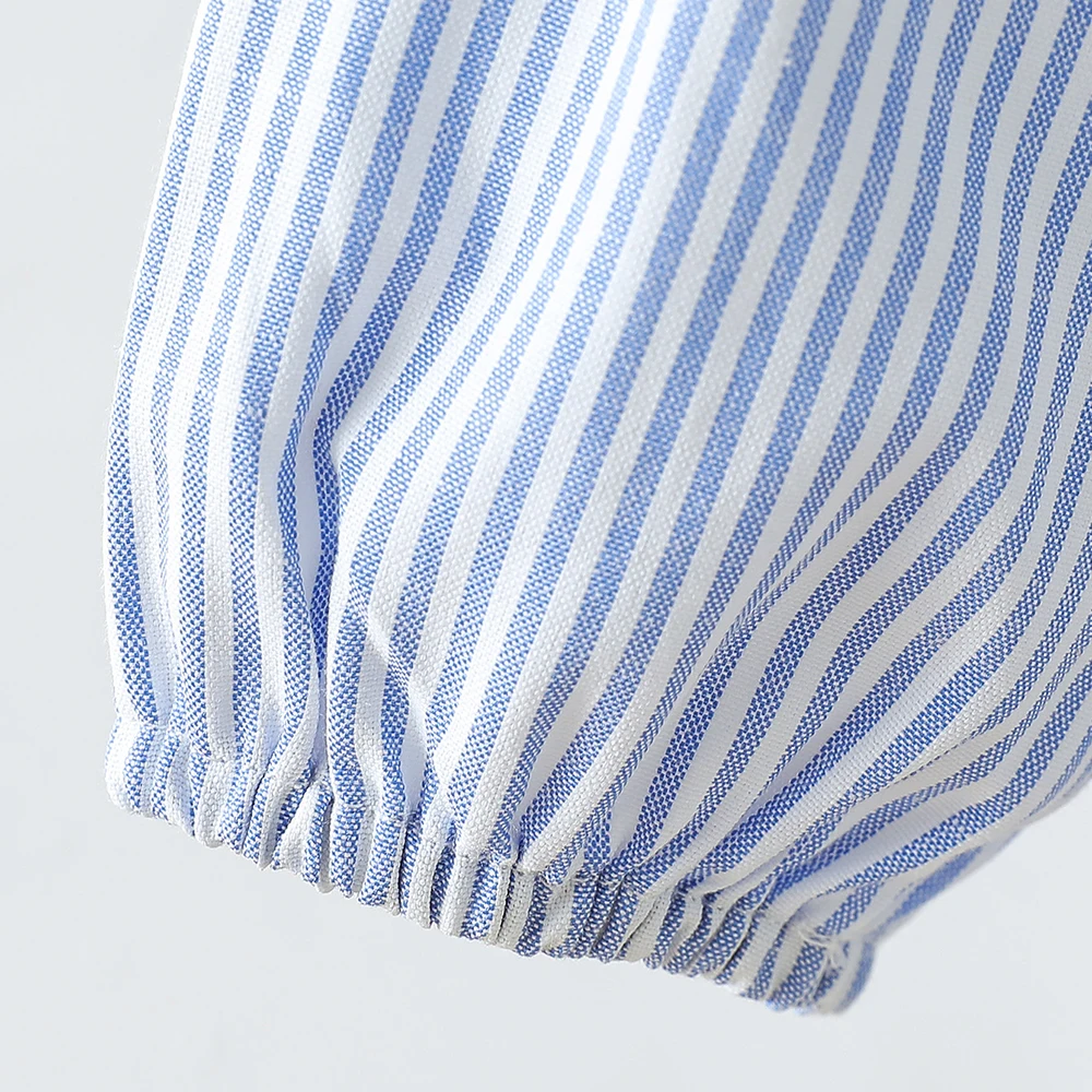 Gestreifte Bluse für Kleinkinder (2-6 Jahre) mit Herz-Stickerei, Peter-Pan-Kragen und Puffärmeln, Kinder-Frühlings-Herbst-Shirt – Detail 7