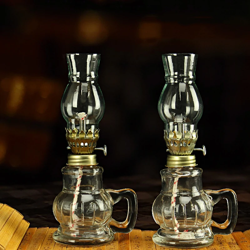 Chamber Glass Spirit Lamp Candlestick Ornaments Vintage Kerosene Lamps Atmosphere Lighting Lantern Windproof Oil Lamp Decorative