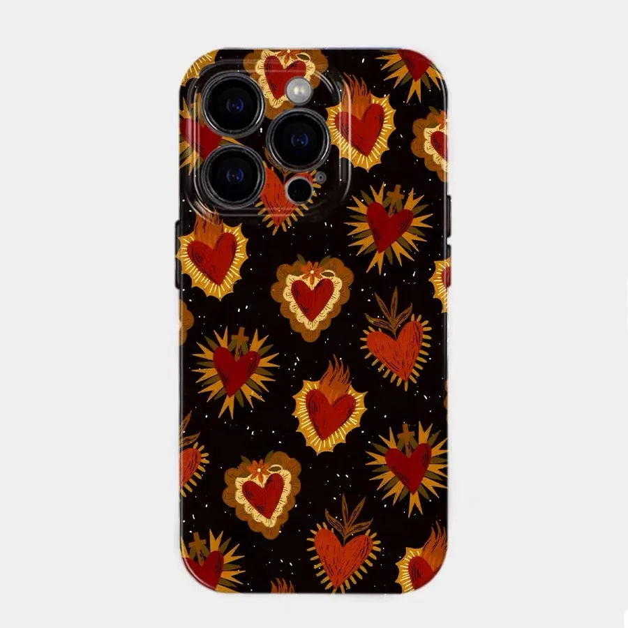 Ins Retro Love Art Black Case for IPHONE 16 PRO MAX 14 13 PRO 13 PRO MAX 15 15PLUS 15PRO 11 Case Acrylic Hard Mobile Phone Cases