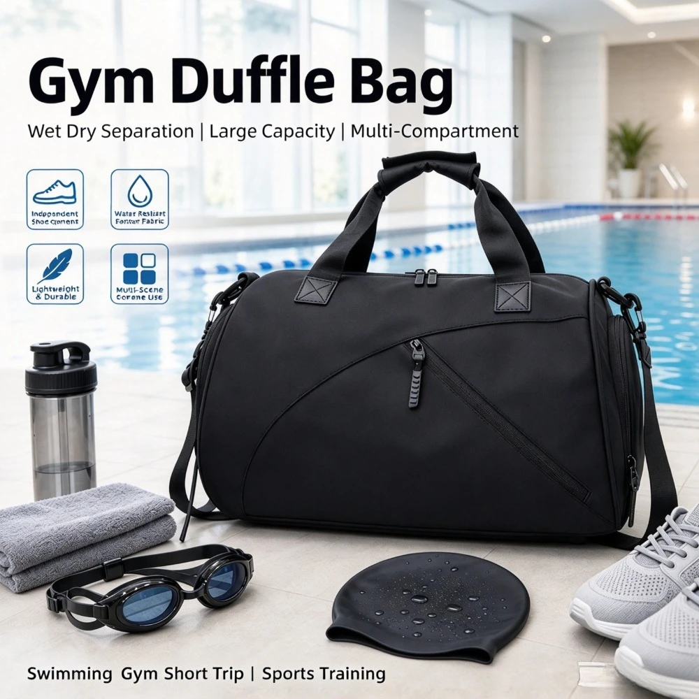 Gym Duffle Bag Wet Dry Separation Large Capacity Travel Bag Independent Shoe Compartment Water Resistant for Swimming Short Trip