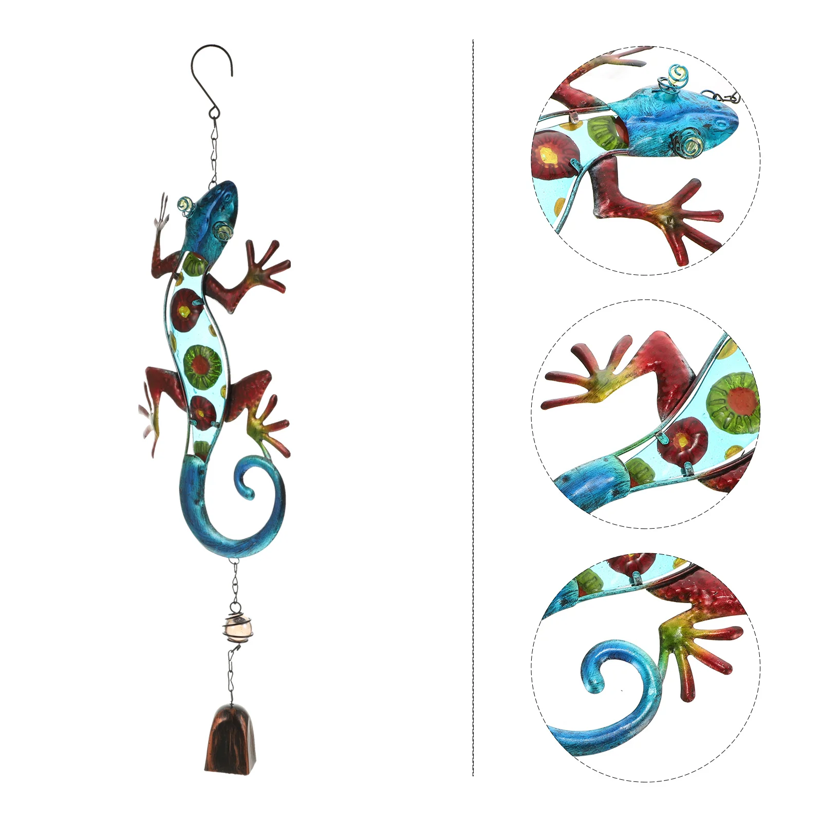 

Iron Gecko Wind Chimes with Stained Glass Accent Weatherproof Home Garden Decor Crisp Sound Relaxation Pendant for Outdoor