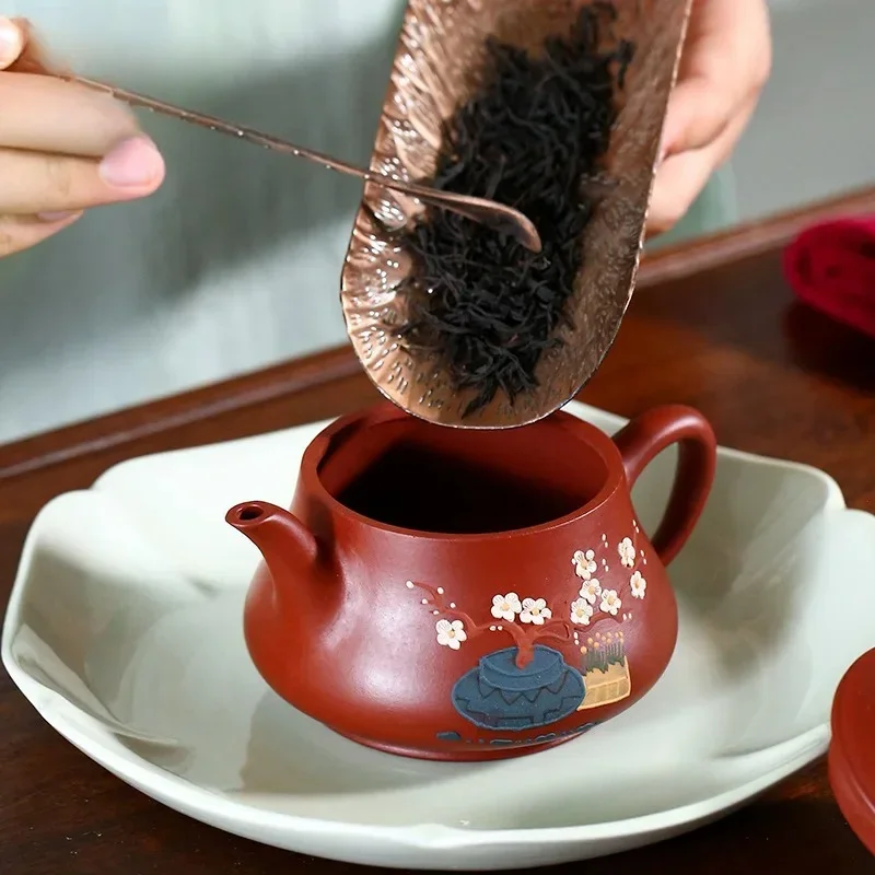 A Master of Purple Clay Teapots Hand-painted Plum Blossoms Original Da Hong Pao Comfortable Household Tea Brewing Set