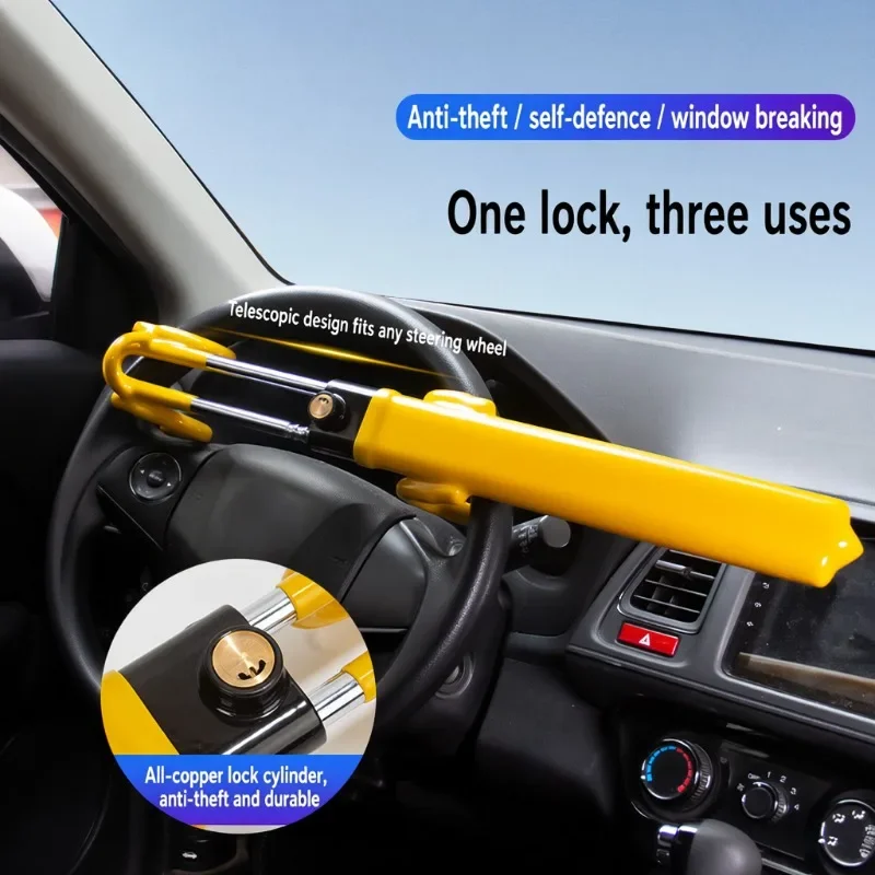 Car Steering Wheel U-shaped Double Hook Anti-theft Lock Adjustable Retractable Multi-purpose Security Device Offer Emergency
