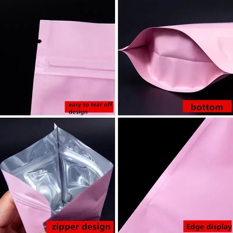 100pcs/Lot Pink Resealable Coffee Bean Food Storage Bag Gife Ziplock Pouches Aluminum Foil Stand Up Zip Lock Plastic Bags