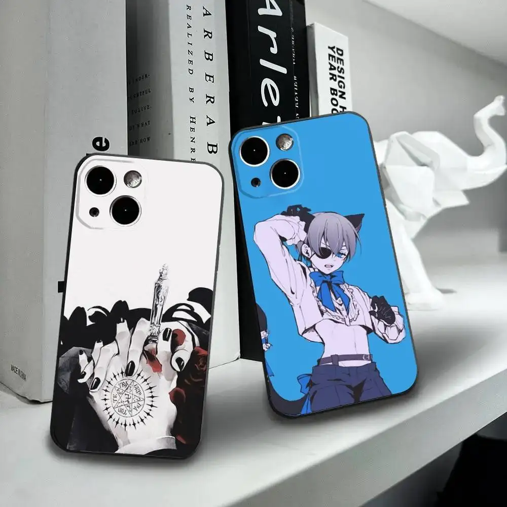 

Anime B-Black B-Butler Phone Case For iPhone16,15,14,13,12 Mini 11 Pro XR,X,XS,MAX 7,8 Plus Silicone Cover Soft Black