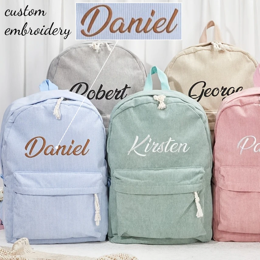 Mochila Escolar de Pana Personalizada con Nombre Bordado, Adorno para Bolsa, para Adolescentes, Niñas y Niños, Viajes, Arte de Costura DIY