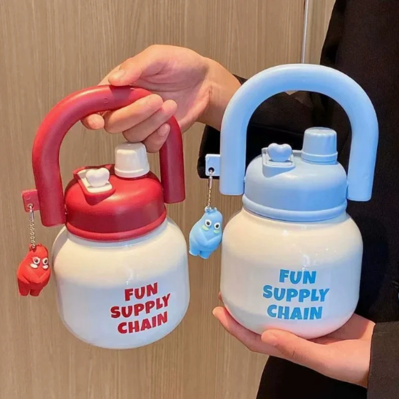 Double Plastic Cups High-capacity Sippy Cups Girls Jug High Level Portable Carrying A Pot of Pot-bellied Appearance Cups
