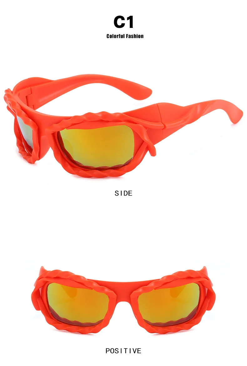 Einzigartige Hip-Hop-Y2K-Sonnenbrille für Damen und Herren, neue Sport-Sonnenbrille mit gedrehtem Design, Party-Sonnenbrille für Frauen, silberne Retro-2000er-Brille – Detail 7