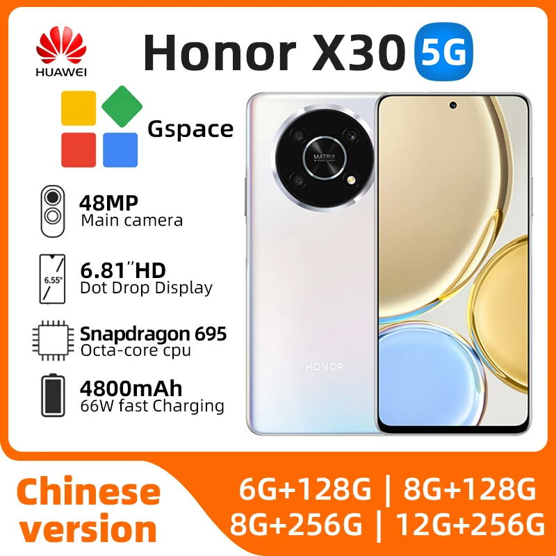 HONOR X30 5g Smartphone 6.81inch 120Hz Snapdragon 695 66W Super Charing 4800mAh Android 11 Mobile phone original used phone