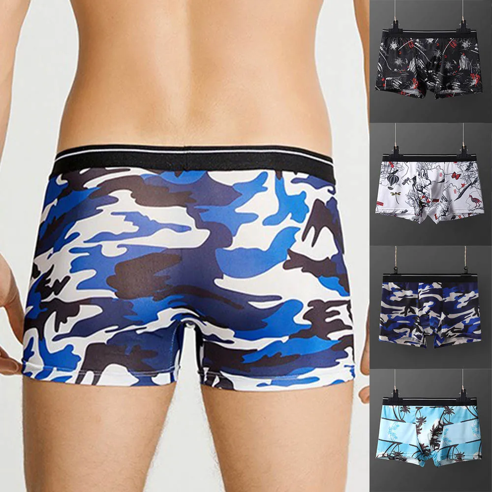 Boxer Briefs Men Sexy Bulge Pouch Soft Underpants Trunks Ice Silk Underwear Breathable Panties Youthshorts Male