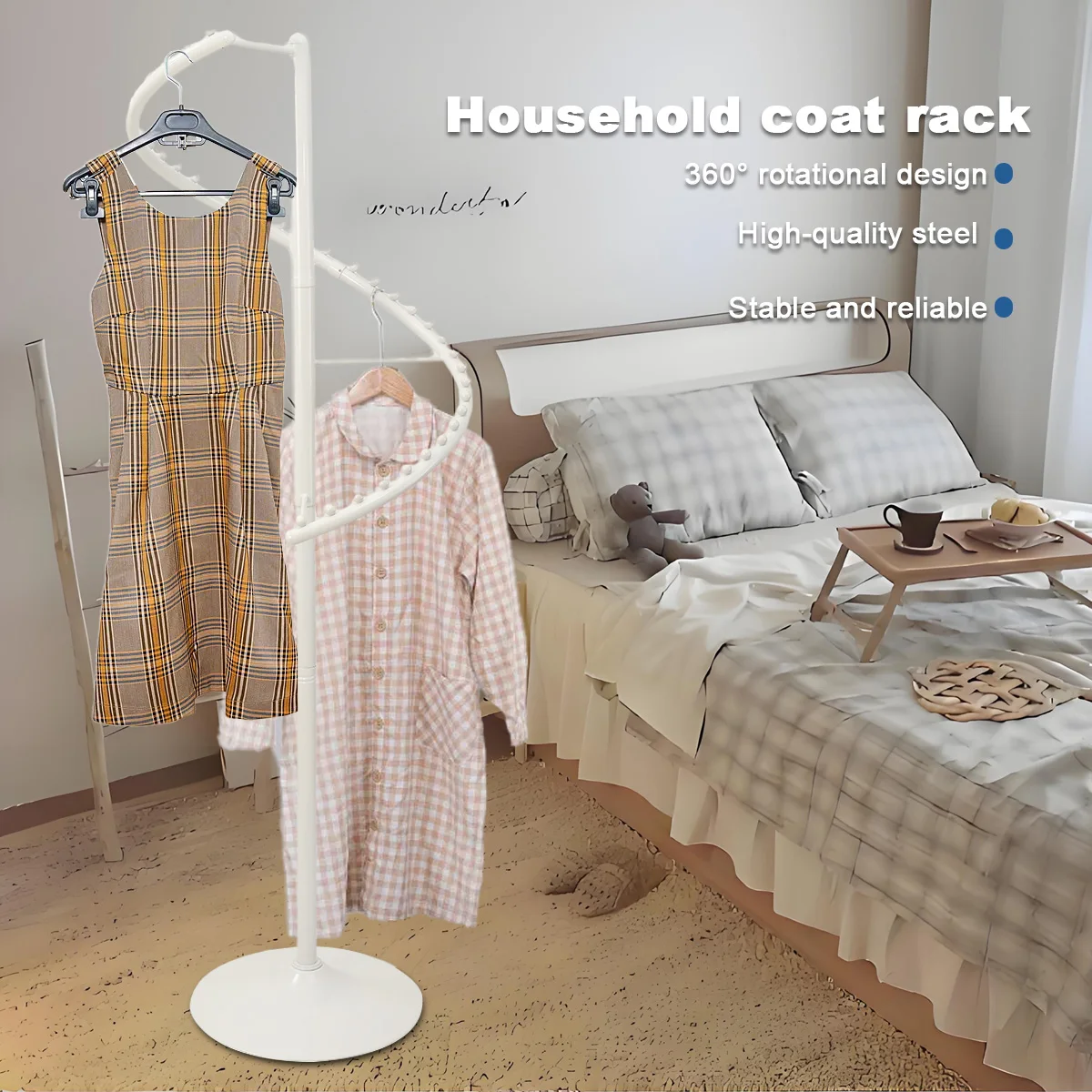 Freistehender Wäscheständer mit Spiraldrehfunktion, Kleiderständer aus Kohlenstoffstahl, Kleiderpräsentationsständer für Schlafzimmer – Detail 24