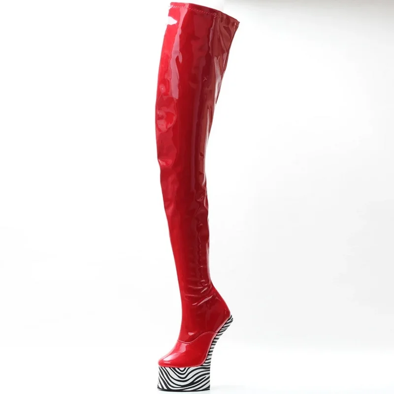 2022 Women Ponyplay Platforms Thigh High Boots,Sexy Man Fetish Shoes,Side Zip,18CM/7Inch Hoof Heelless,Black,Red,Pink,Dropship