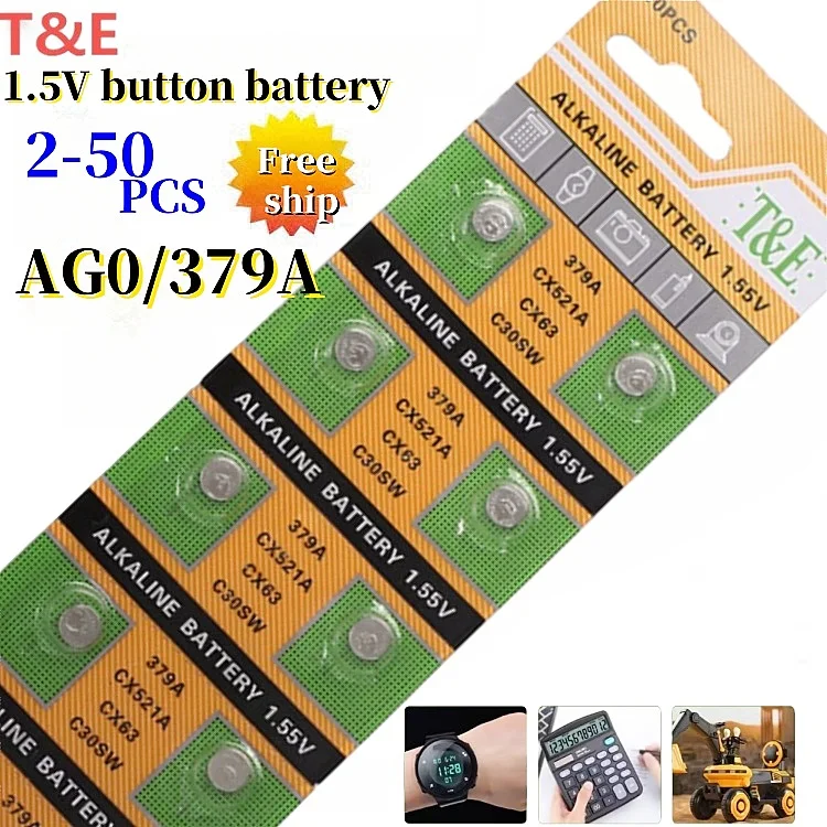 2-50 Uds AG0 379 SR63 LR69 LR521 379A 1,55 V pilas de botón para relojes de juguete remoto SR521SW D379 RW327 batería alcalina de moneda