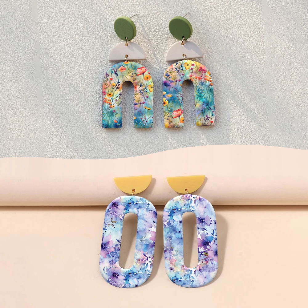 Peinture à l'huile florale marguerite motif lavande boucles d'oreilles en céramique douce autocollant jetable Soluble dans l'eau pour bricolage fabrication de bijoux décalcomanie