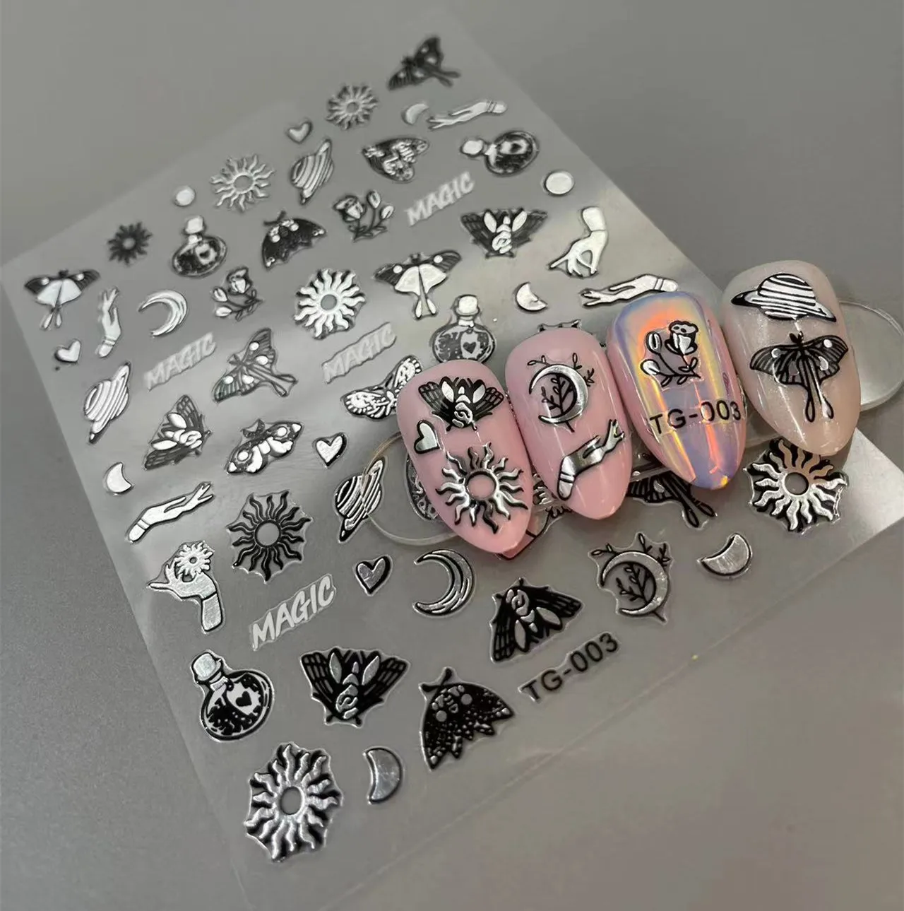 Autocollants 3D pour les ongles, stickers, soleil, lune, papillon, décoration, nouveauté