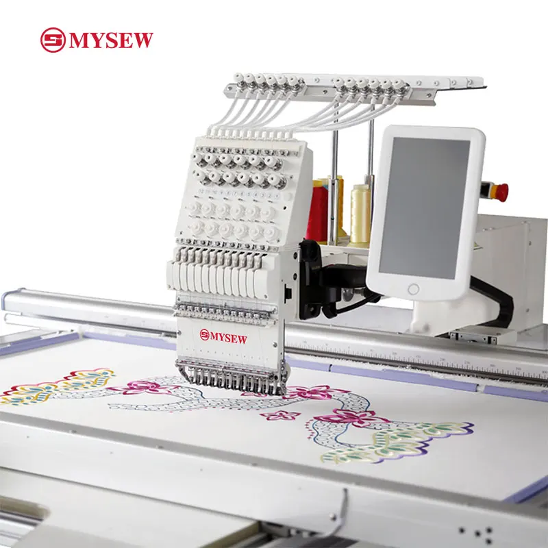 MYSEW MHS1201 Single Head 12 Needle Embroidery Machine 1000RPM Large Area Automatic for Garment Production