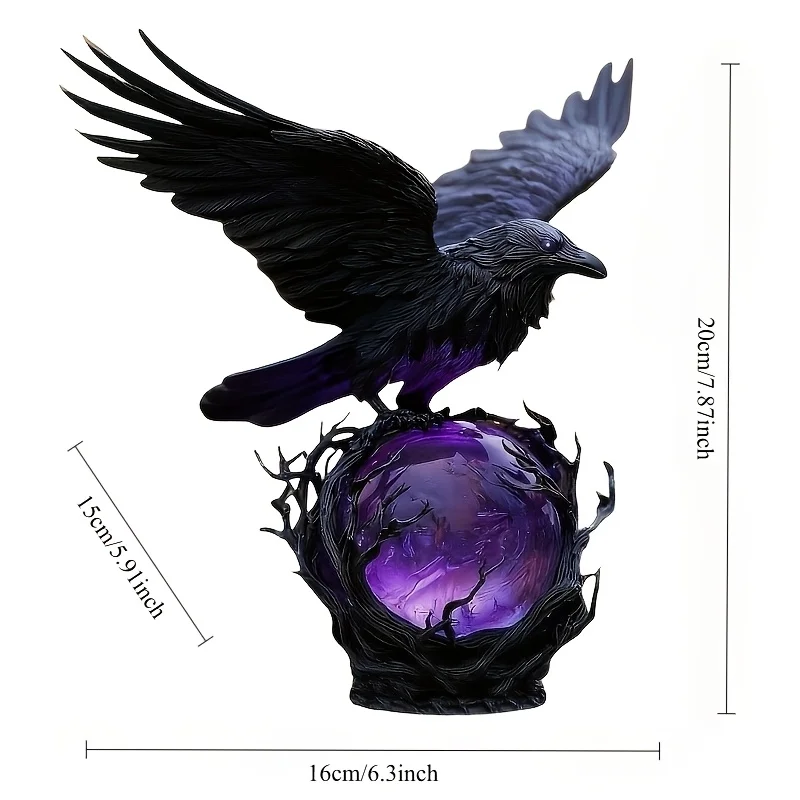 Mysterious Raven Moonlight Lamp – Gothic-Style Perched Raven on Glowing Orb, Soft Ambient Night Light for Outdoor & Indoor Spaces, Ideal for Fantasy, Dark Academia, or Moody Home Decor in Bedrooms, Studies, and Offices – Thoughtful Gift for Enthusiasts of view 4
